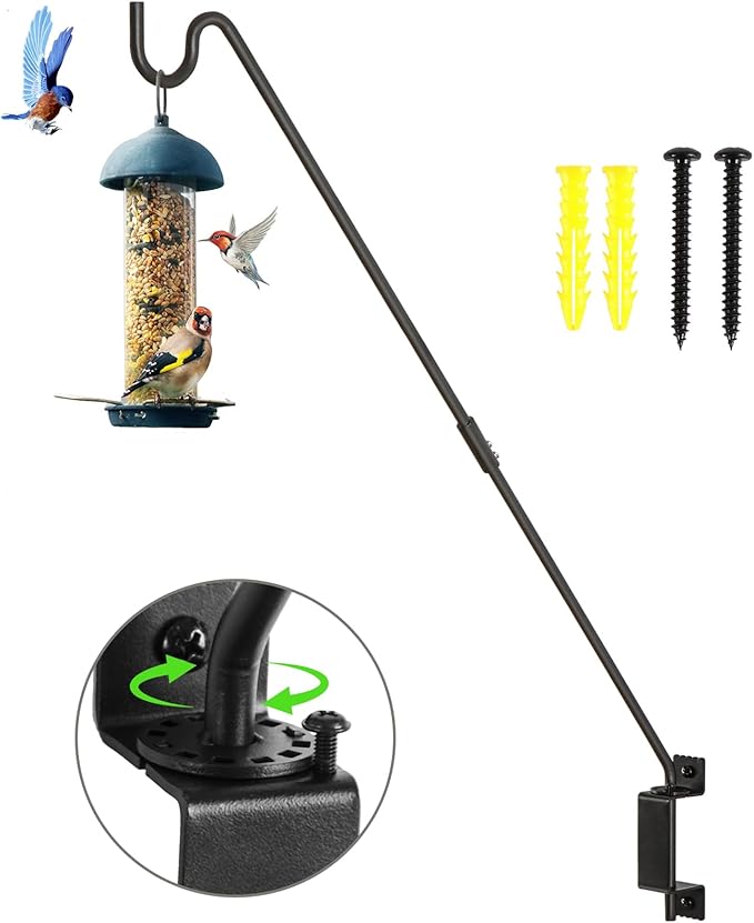AILIN YELOKIE 32" 360° Swivel Deck Hook - Heavy Duty Solid Steel Plant Hanger, 12-Directional Adjustable Wall Bracket for Bird Feeders/Pole, Outdoor Plants & Wind Chimes, Black (4-Pack)