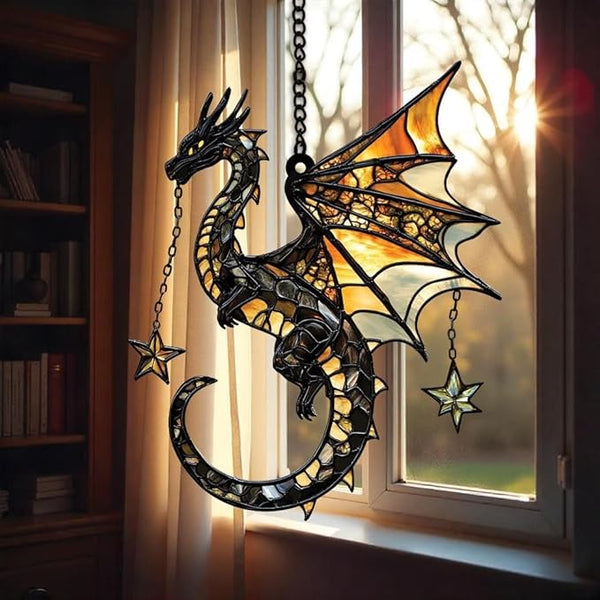Stars Dragon Acrylic Suncatcher, Boho Suncatchers for Window Hanging Ornament, Stained Glass Effect Indoor Outdoor Garden Decor for Fantasy Lover, Gifts for Mother's Day, Mom, Grandma, Wife, Women
