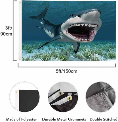 Swono Great White Shark Flag - 3x5 Ft Underwater Coral Ocean Fish Flag for Outdoor, Indoor, Office, Workplace, Home, Garden, Business
