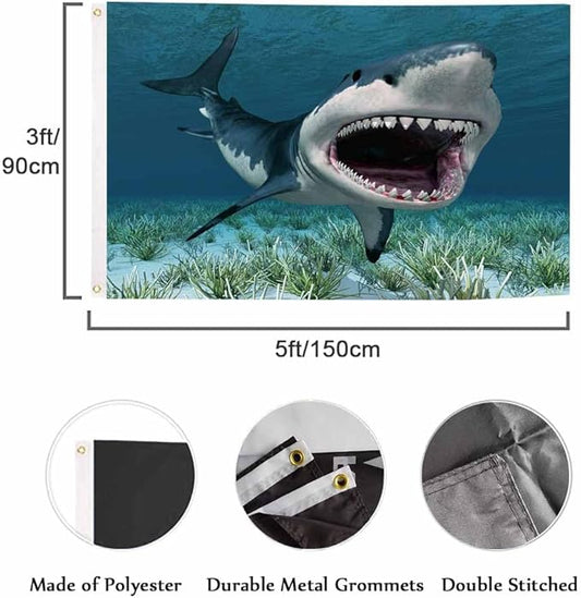 Swono Great White Shark Flag - 3x5 Ft Underwater Coral Ocean Fish Flag for Outdoor, Indoor, Office, Workplace, Home, Garden, Business