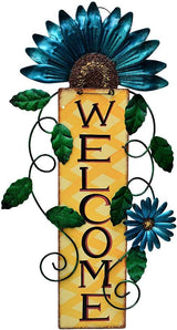 Attraction Design Welcome Sign for Front Door Decor Hanging Sign, Metal Flower Welcome Door Sign Wall Art Decor Hanging for Indoor Outdoor Patio Garden Yard Sign Porch Decoration 15.25X8.5In (C)