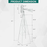 VINGLI 8FT Ornamental Windmill Backyard Garden Decoration Weather Vane, Heavy Duty Metal Wind Mill w/ 4 Legs Design,White
