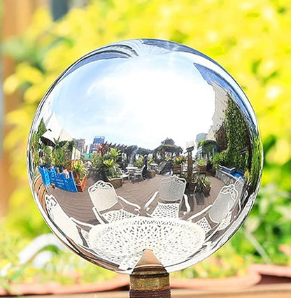 Nerien 10 Inch Gazing Ball, Stainless Steel Garden Mirror Globe, Polished Ornament Sphere, Hollow Floating Reflective Hemisphere, Home Outdoor Pond Housewarming Swimming Pool Decoration Gifts, Silver