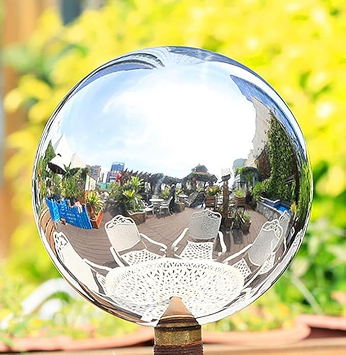 Nerien 12 Inch Gazing Ball, Stainless Steel Garden Mirror Globe, Polished Ornament Sphere, Hollow Floating Reflective Hemisphere, Home Outdoor Pond Housewarming Swimming Pool Decoration Gifts, Silver