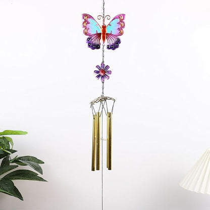 Animal Wind Chimes for Outside, Colorful Wind Chimes Aluminum Tube Wind Chime Outdoor Garden Wind Chime Decorative Chime of Wind for Indoor Living Room Office (Long-Butterfly)