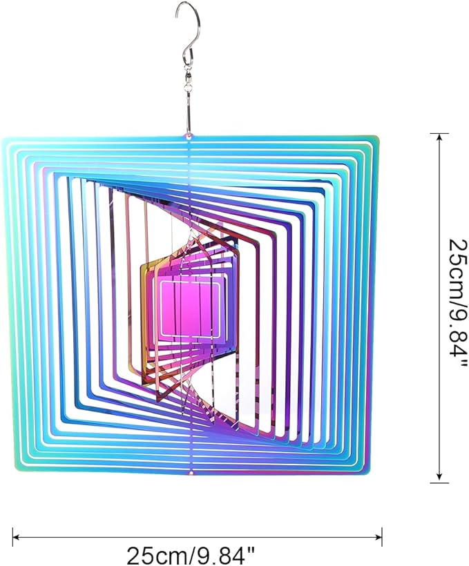 HARFINGTON Wind Spinner Square 9.84" x 13.39" Stainless Steel Reflectors Wind Chimes for Outdoor Devices Metal Decorations Keep Birds Away Yard Garden, Blue/Purple