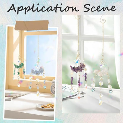 SUNNYCLUE 1 Box DIY 4 Sets Suncatcher Making Kits Sun Catchers Kit Moon Suncatchers Amethyst Kyanite Green Aventurine Opalite Chip Beads Hanging Sun Catcher for Windows Home Garden Party Wedding Decor