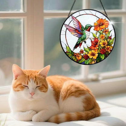 Stained Glass Window Hanging - Hummingbirds are Collecting Nectar 6.3 Inches Suncatcher for Garden Home Decor for Women Mon Grandma Friends