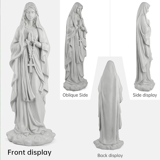 VChymm Virgin Mary Praying Statue 31.49 Inch Tall Outdoor Garden Religious Garden Statue Mary Statue Outdoor Yard Patio Deck Home Entryway Hallway Sculpture Magnesium Oxide Stone （White Virgin Mary）