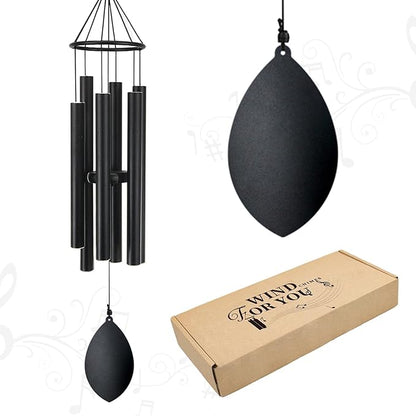 Wind Chimes for Outside Deep Tone, 30 Inch Wind Chimes Outdoor with 6 Tuned Aluminum Tubes, Memorial Wind Chimes for Mother's Day Christmas, Decor for Yard, Patio, Porch, Black