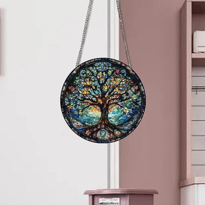 Tree of Life Stained Glass Window Hangings with Chain – Acrylic Tree Ornament for Garden, Patio and Indoor Decor, Housewarming Gift for Mom, Grandma and Nature Lovers