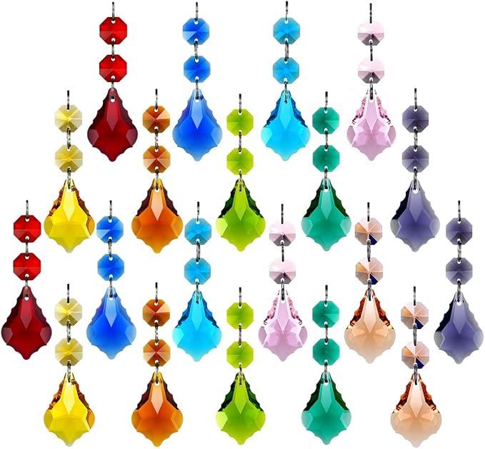 20pcs 38mm Crystal Maple Leaf Chandelier Prism Replacement Pendant with Crystal Glass Beads for Chandelier Christmas Decoration (Multi Color)