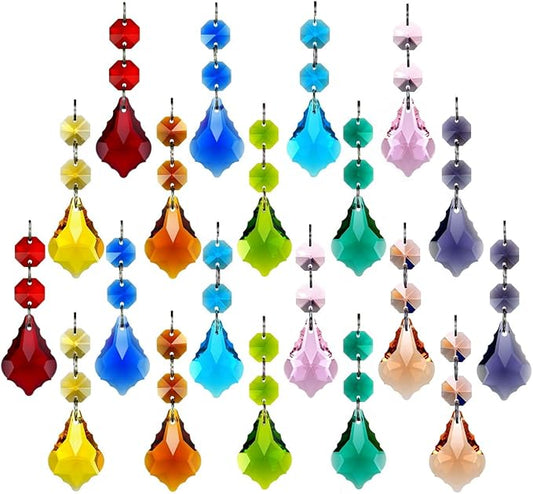 20pcs 38mm Crystal Maple Leaf Chandelier Prism Replacement Pendant with Crystal Glass Beads for Chandelier Christmas Decoration (Multi Color)