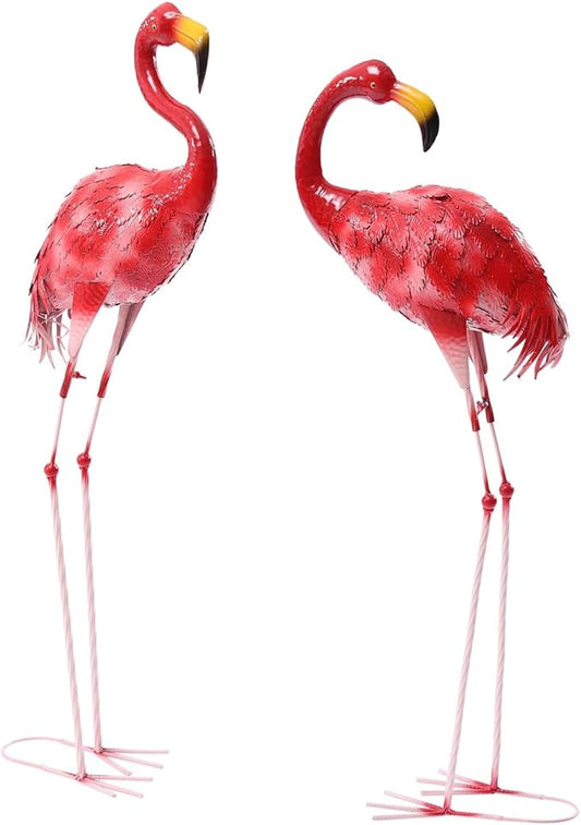 Flamingo Ornament,Flamingo Garden Statues and Sculptures,Metal Birds Yard Art Outdoor Statue, Red Pink Flamingo Lawn Ornaments for Home, Patio, Backyard Decor (2)