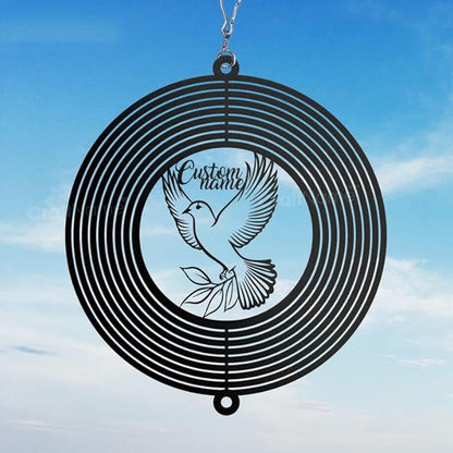 Personalized Dove of Peace Metal Wind Spinner, Custom Hanging Ornament for Outdoor Display, Kinetic Yard Sculpture, Peaceful Gift (Dove of Peace Garden Wind Spinner)