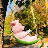 OULIGET Pig Statue Garden Outdoor,Swing Garden Hanging Pig Resin Home Decor,Charmingly Naive Pig Decoration Garden Decor for Patio Yard Lawn Fence Pathway Backyard