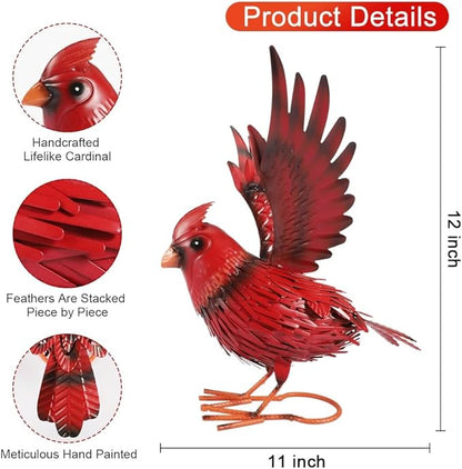 Vindar Cardinal Garden Sculpture Cardinal Statue Metal Bird Yard Art Realistic Large Red Bird Standing Handcrafted Outdoor Decor, Gift for Mom Grandma Wife