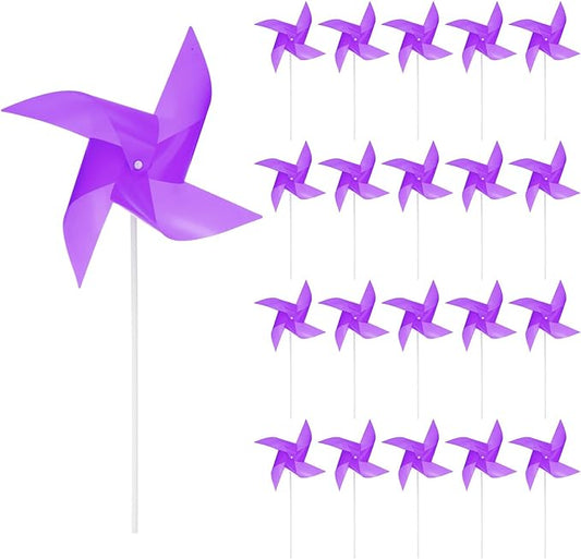 HARFINGTON 50pcs Windmills for The Yard Garden 17" x 9.1" 4 Leaves Pinwheels Wind Mills Spinners Windproof Waterproof Bird Devices with Stakes for Patio Decor, Purple