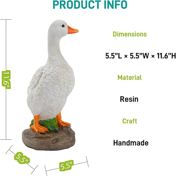 Funny Duck Outdoor Statue, Resin Garden Lawn Yard Decor, Figurine Sculpture Ornament for Porch Patio Flower Bed Home Bookshelf, 11.6" H × 5.5" L × 5.5" W