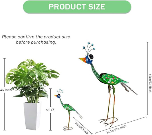 24'' Metal Wacky Peacock Garden Statues Outdoor Decor, Peacock Metal Yard Sculptures Art Decoration for Home Outsiede Patio Lawn Backyard, Gift for Women Lovers Moms(Blue & Green)