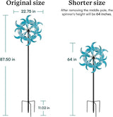 87" Wind Spinner Outdoor with Solar Light, Large Metal Wind Sculptures Spinners, Windmill for Garden Yard Patio Lawn Decor - Azure Moon (23" W x 87" H)