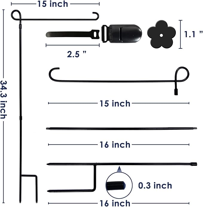 YEAHOME 3PC Garden Flag Holder Stand, Weather-Proof Yard Flag Pole Black Metal Powder-Coated Flagpole with Tiger Clip and Rubber Stopper for Garden Flags Outdoor Decorations