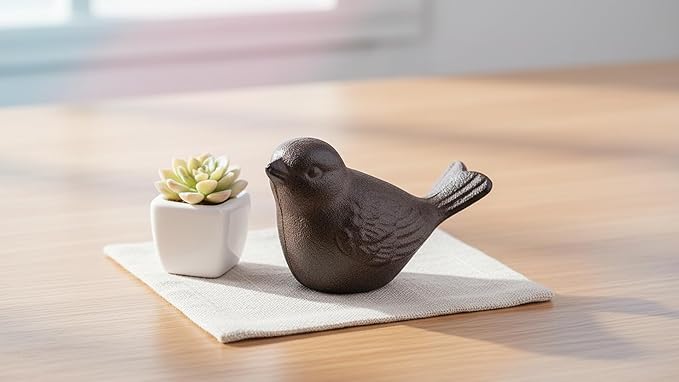Comfy Hour 3.5" Heavy Duty Cast Iron Bird Figurine, Decorative Vintage Brown Sparrow Statue for Farmhouse Home Decor, Shelf, Mantel & Tiered Tray, Bird Lovers Gift, 1 pc