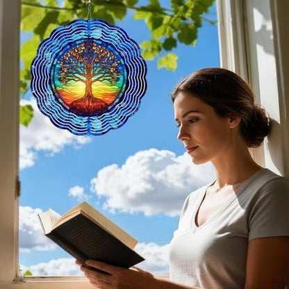 Tree of Life Wind Spinner, Unique 12Inch 3D Stainless Steel Wind Spinner, Birthday Gifts for Women Men,Hanging Decor for Outdoor Garden Patio Porch
