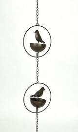 Mayrich 65 Inch Dark Brown Bird Bowl Metal Rain Chain Decorative Patio Accent Garden Art, One Size