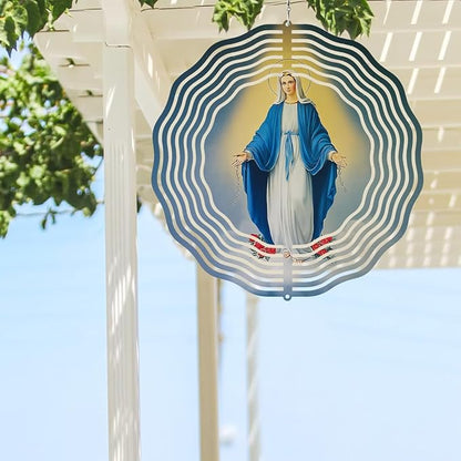 Virgin Mary Wind Spinner, Metal Wind Spinners Outdoor Indoor, Religious Virgin Mary Hanging Garden Decor for Outside, Stainless Wind Spinners for Yard and Garden 10 inch 3D (25.76X25 CM)