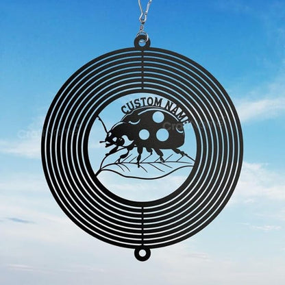 Personalized Ladybug Metal Wind Spinner, Custom Yard Sculpture for Outdoor Display, Kinetic Lawn Ornament, Nature Lover Gift (Ladybug Garden Wind Spinner)