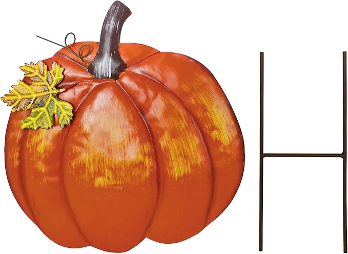 K KILIPES 18.9" H Metal Pumpkin Garden Stake Decorative Fall Pumpkin Yard Sign for Home Outside Garden Lawn Porch Autumn Thanksgiving Decorations (1)