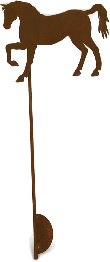 Pets and Farm Animals Metal Garden Landscape Stake (9" Wide Horse on Stake, Naturally Rusted)