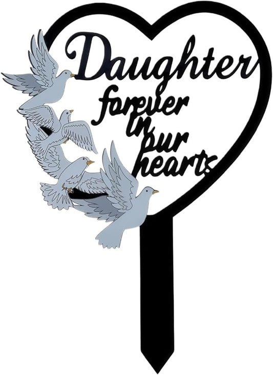 HPMAISON 11 inch Metal Daughter Memorial Stake Grave Decorations for Cemetery Gravesite Sympathy Markers Waterproof Memorial Gifts for Loss of Daughter Tombstones Plaque Outdoors Lawn Yard Decor