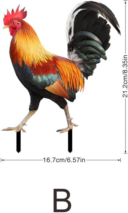 MYCENSE Rooster Statue Garden Stake Yard Art,Metal Cock Figurine Ground Insert,Animal Sculpture for Floor Patio Outdoor, 21.2x16.7x0.1cm