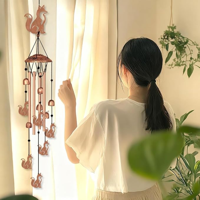 INFUNLY Fox Wind Chimes for Outside Animal Metal Wind Chime Aluminum Windchime Tubes Foxes Memorial Wind-Bell Retro Music Windchimes with Little Bells for Yard Garden Decor Housewarming Birthday Gift