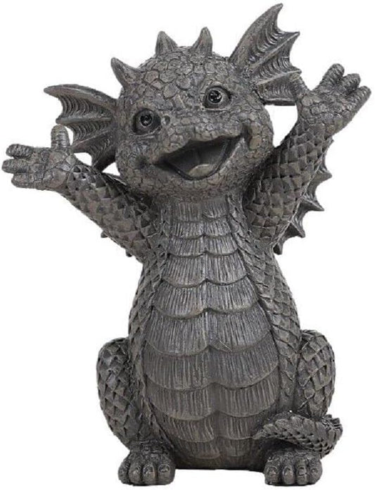 Pacific Giftware Happy Garden Dragon Cheering You On Garden Display Decorative Accent Sculpture Stone Finish 5.25 Inch Tall