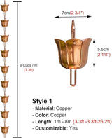 Copper Rain Chain for Heavy Rain, Decorative Rainwater Diverter, Outdoor Garden Decor for Gutter Downspout (Style1 3.6m (11.8ft))