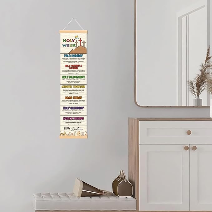 Happy Easter Decor, Holy Week Poster, Easter Story Banner Decor for Home Church, Bible Verse Wall Door Decoration, Church Activity Kids, Family Hanging of Scripture and Words Decorations 07