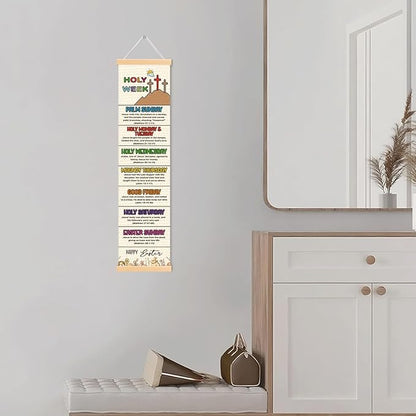 Happy Easter Decor, Holy Week Poster, Easter Story Banner Decor for Home Church, Bible Verse Wall Door Decoration, Church Activity Kids, Family Hanging of Scripture and Words Decorations 07