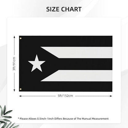 Black Puerto Rico Flag 3x5 Foot Puerto Rican National Flags with 2 Grommets for Indoor Outdoor Yard House Garden Décor