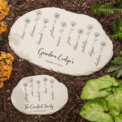 Personalization Universe Garden of Love Custom Garden Stone - Outdoor Decor with Names, Personalized Garden Gift and Decorations, Flower Design, Durable Polyresin, Mother's Day, Large 7.5" X 12"