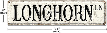 Madcolitote Rustic Longhorn Wood Signs Longhorn Custom Street Signs Metal Retro Wood Plaque Farmhouse Wall Art Wall Decor for Home Bars Clubs Cafes Man Cave Party 6x24in