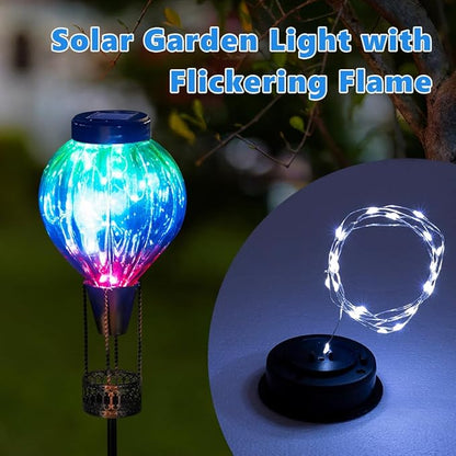 Solar Garden Lights Outdoor Waterproof with Hot Air Balloon, Led Garden Lights Outdoor Solar Landscape Stake Light Decor for Outside Pathway Walkway Yard Patio