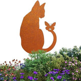 Sitting Cat Garden Statue Rustic Iron Outdoor Ornament for Yard or Patio Decoration(Sitting cat)