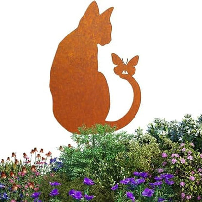 Sitting Cat Garden Statue Rustic Iron Outdoor Ornament for Yard or Patio Decoration(Sitting cat)