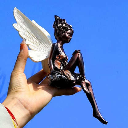 Garden Resin Figure, Angel Statue, Garden Sculptures, Flower Statue, Garden Statue, Outdoor Decoration Exquisite Statuary for Backyard, Balcony, Lawn, 7.1 x 3.1 x 5.9 in, Color Black