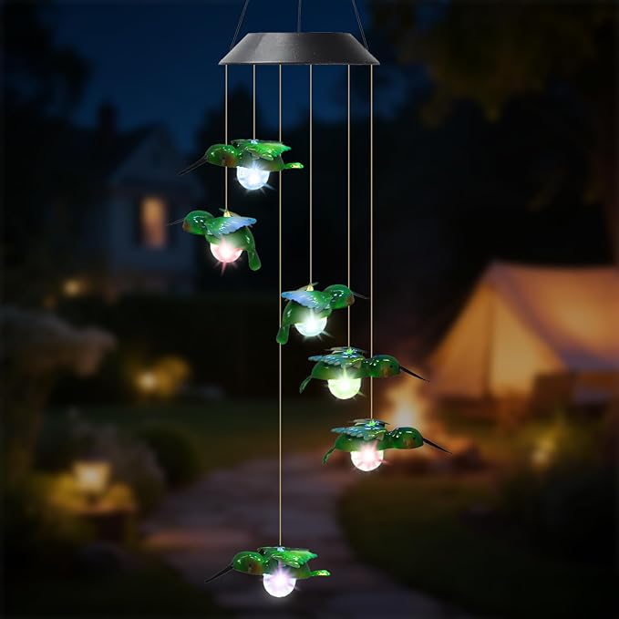 Solar Hummingbird Wind Chimes for Outside Garden, Patio, Yard – Decor for Festivals/Birthday/Christmas, for Women Mom Home Garden Patio Decor