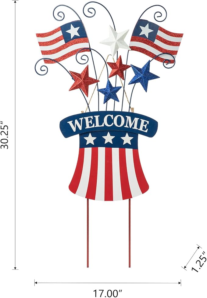 Glitzhome 30.25" H Wooden/Metal American Flags Patriotic Garden Yard Stake, 4th of July Wall Decor for Home Yard Front Door National Day Decoration