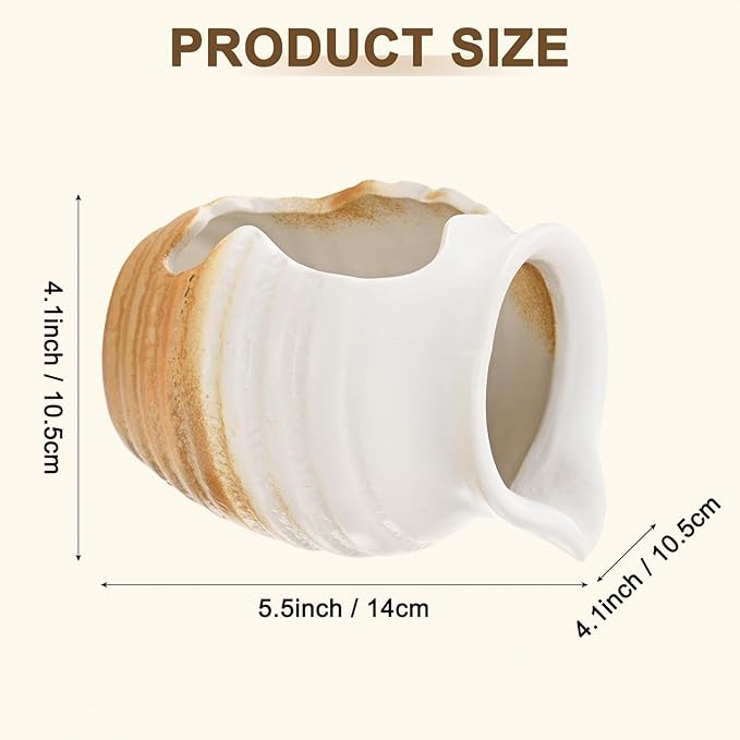 M METERXITY Ceramic Garden Fountain Spitter, Clay Pot Ecological Tank for Pond/Backyard Water Feature/Cave Waterfall/Landscaping, DIY Water Flow Jar Hydroponic Vase [5.5in, White]